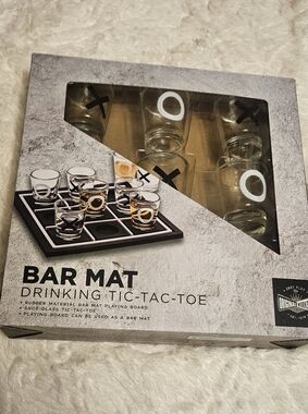 Bar Mat Drinking Tic-Tac-Toe Game - Black and White